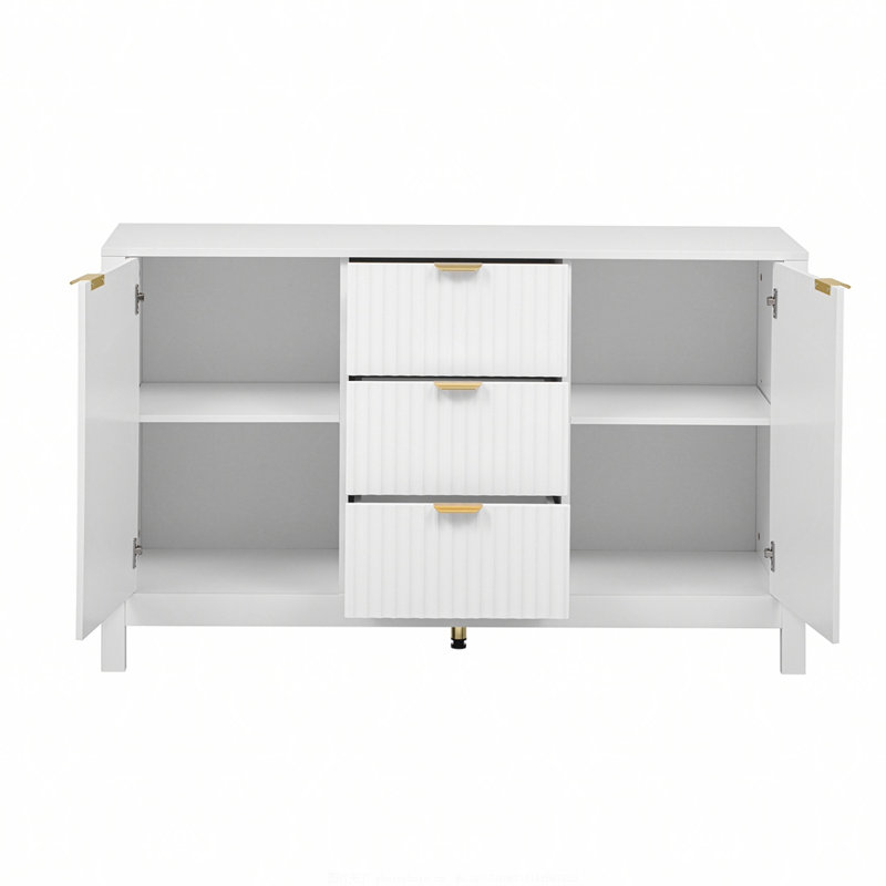 Sideboard with Wave Design - 3 Adjustable Shelves, 3 Drawers & Soft-Close Doors, Storage Console Table with Metal Handles, Suitable for Study, Hallway and Living Room