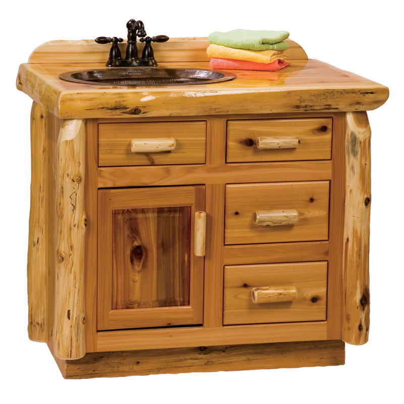 Fireside Lodge Cedar Log Vanity - 36-inch - without Top - Natural - Sink Right