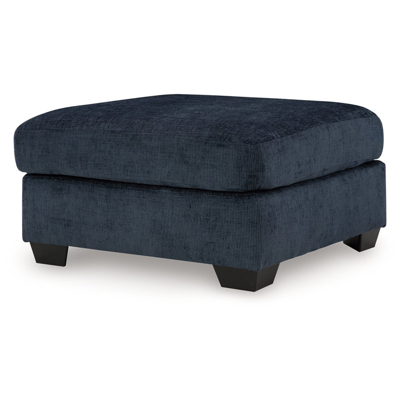 Avie Oversized Ottoman, Faux Wood Details, Navy Blue Polyester 38 Inch
