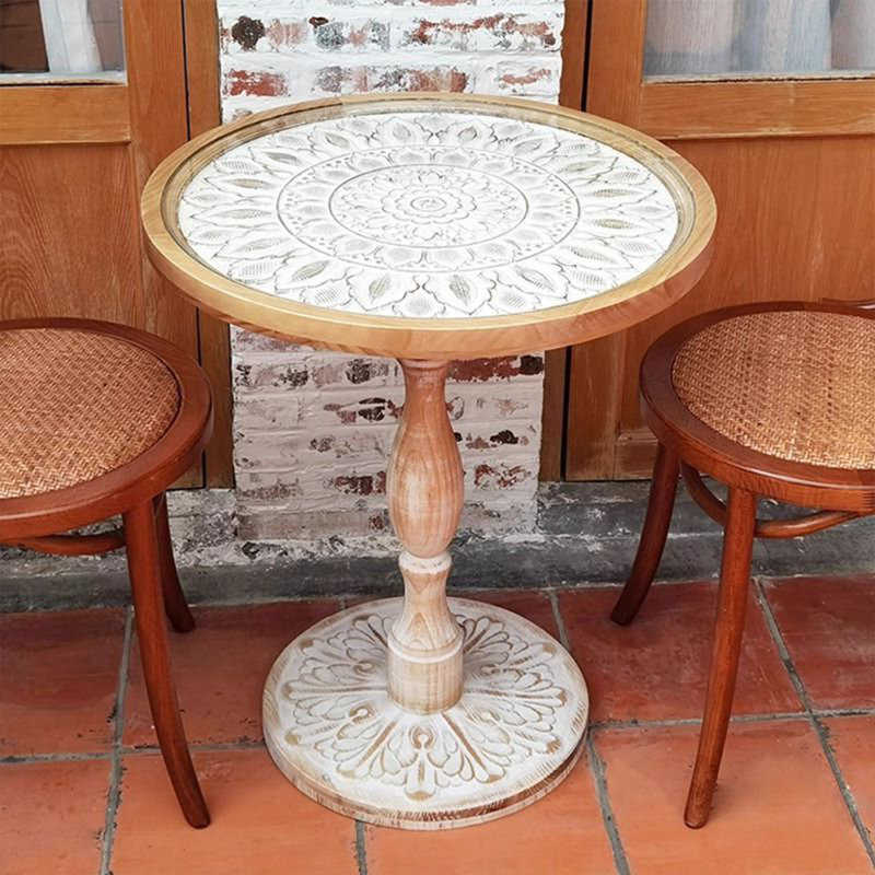 Table de bout moderne en bois massif et acier inoxydable