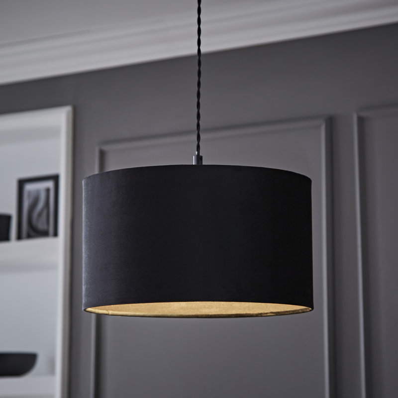 Drum Velvet Pendant Shade ( Screw On ), 20 cm H x 35 cm W x 35 cm D, Black