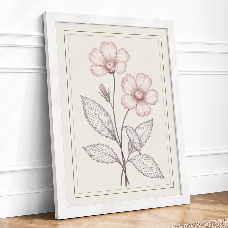 Pink Stem Study Botanical - Framed Print, A1 - 84.1 x 59.4 cm, White