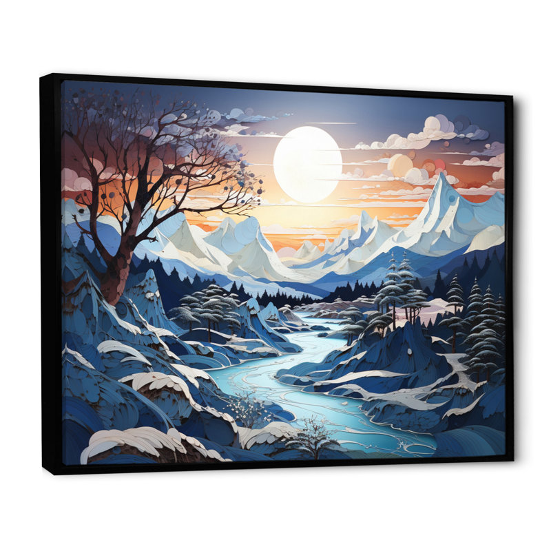 Berfu Glacier Glacial Majesty Pointillism II - reproduction, H 12 po x l 20 po x P 1 po, Cadre flottant noir
