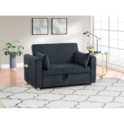 Marielle 55"W Corduroy Convertible Sleeper Loveseat With USB Ports, Magazine Pockets, And Pillows