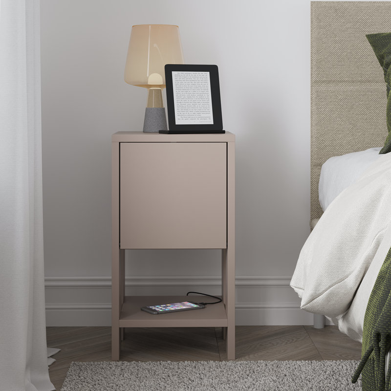Atharv Bedside Table with Drop-Door Storage and Open Shelf for Versatile Living, Dark Grey