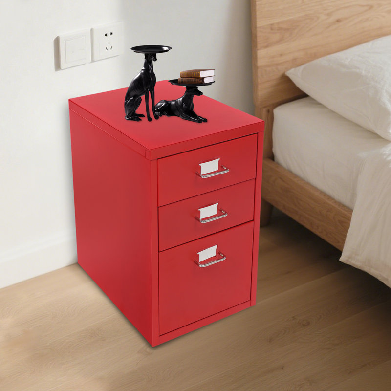 Filing Cabinet With 3 Drawers Mobile Filing Cabinet Metal Storage Cabinet With Wheels For Home And Office, Red