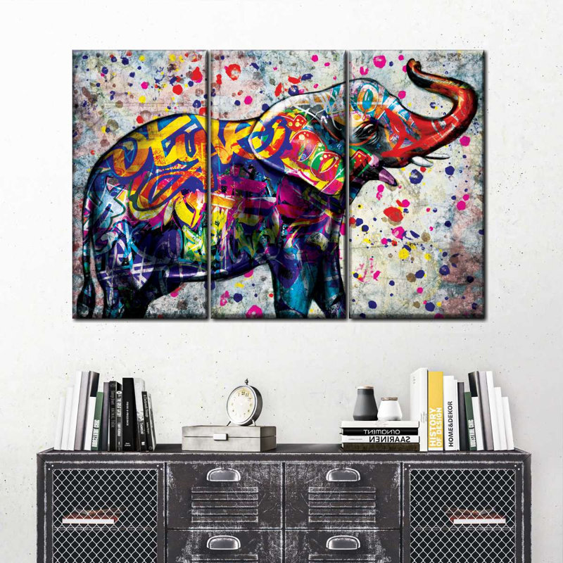 Impression sur toile Epic Colorful Elephant, H 74 po x l 48 po x P 1,25 po