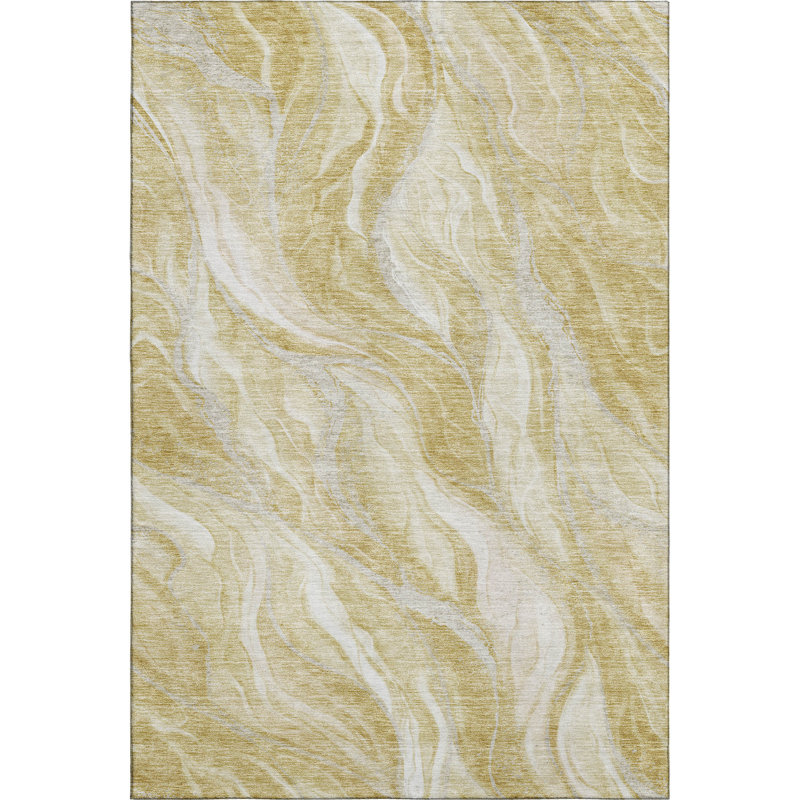 Premium Machine Washable Prisco Gold Rug, Rectangle 5' x 7'6"