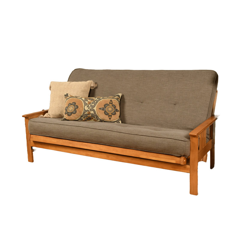 Johnte Full-Size Futon Frame and Full-Size Innerspring Mattress, À ressorts, Lin pierre, Noyer cendré