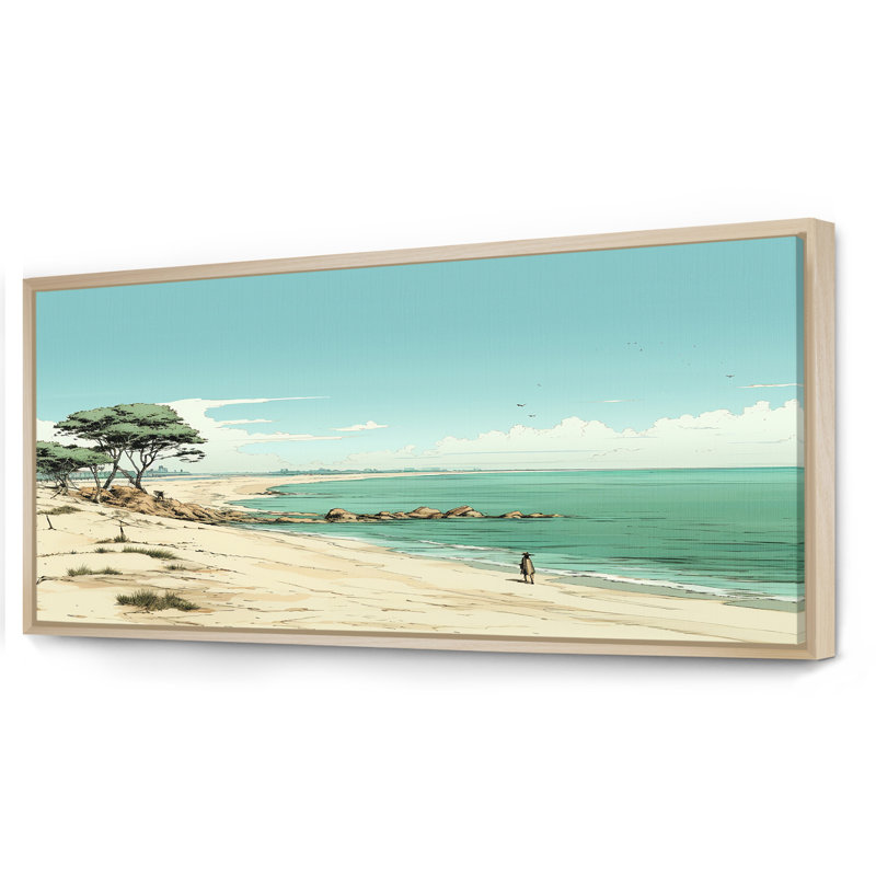 «Beach Horizon Line In France - Coastal Minimalisme», art mural, Cadre flottant brun, H 28 po x l 60 po x P 1,5 po