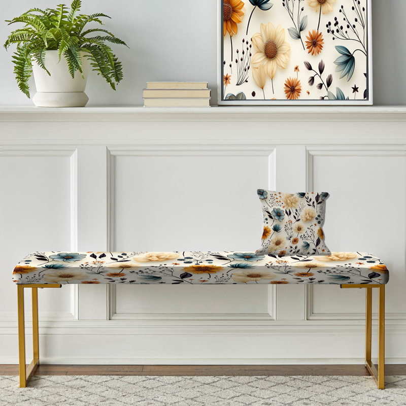 Motif botanique nomade Bho - banc rembourré or Boho
