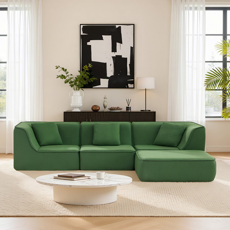 Boneless Athera 107.8" Modern 2 - Piece No Assembly Required Cloud Compression Modular Sofa, Moss Green