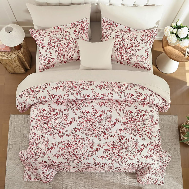 Ensemble d'édredon botanique 8 pièces avec imprimé floral rouge, literie douce toutes saisons