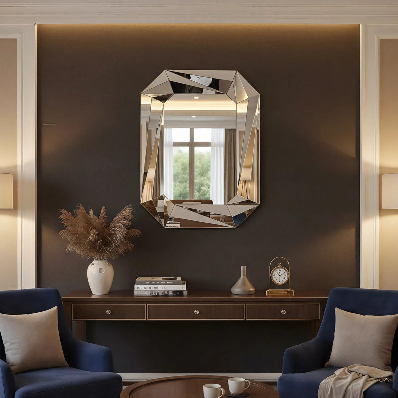 Grand miroir mural en forme de losange pour décor de salon élégant, miroir d'appoint sans cadre à bord biseauté moderne pour entrée, salle à manger, salle de bain