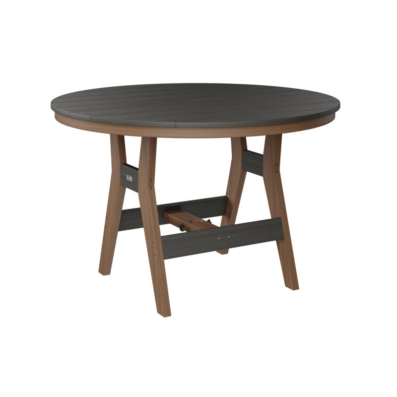 Harbor Outdoor Round Bar Table, Antique Mahogany, Coastal Gray