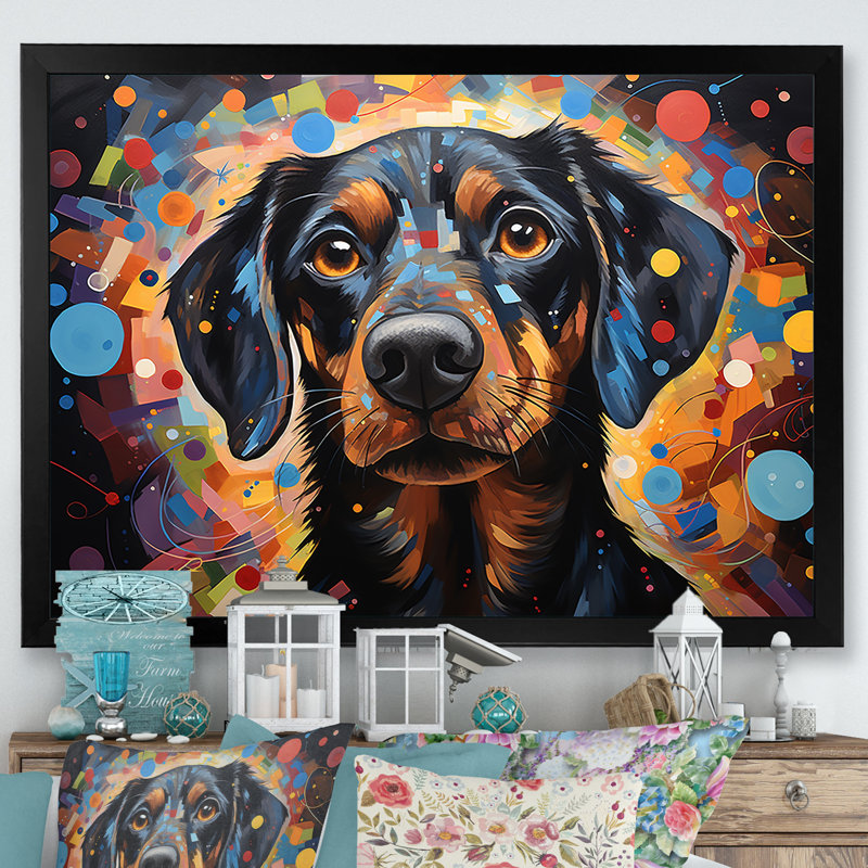 Impression sur toile «Dachshund Delight I», Cadre d'angle fermé noir, H 30 po x l 40 po x P 1,5 po