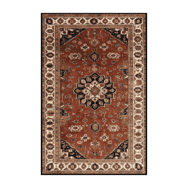 Machine Washable Persian Brown Area Rug, Rectangle 7' x 9'