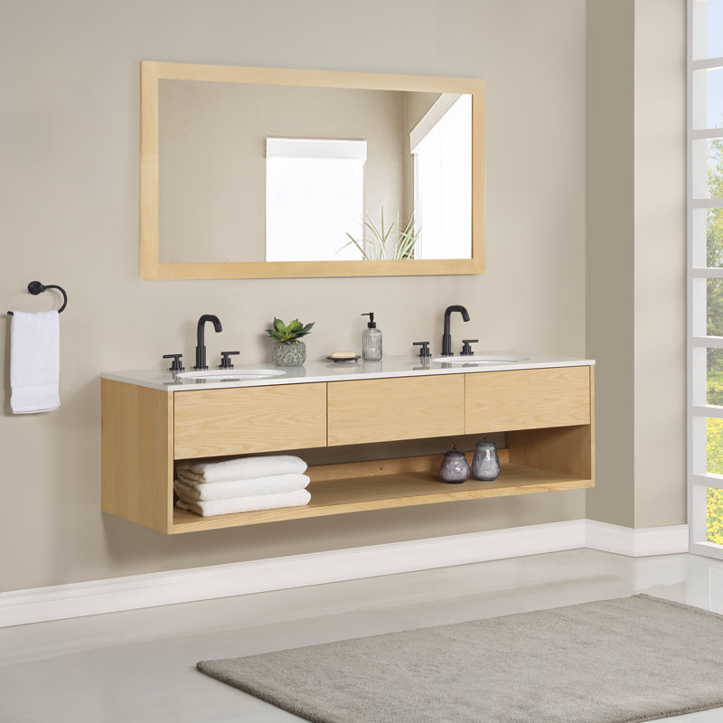 Redbridge 72'' Double Wall Mounted Bathroon Vanity with Quartz Top