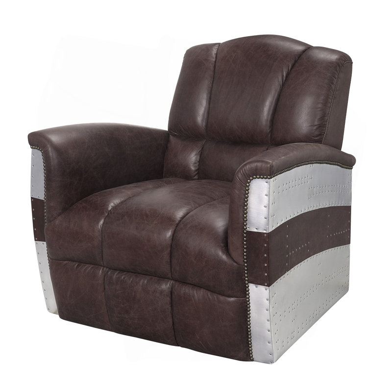 Retro Brown Top Grain Leather & Aluminum Accent Chair