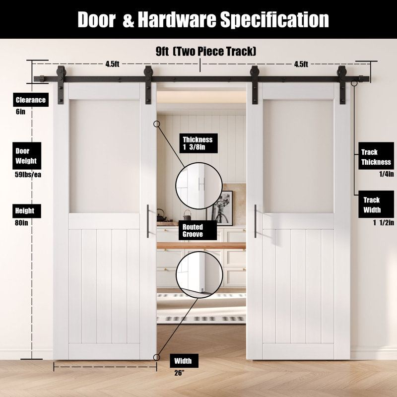 Portes de grange non assemblées et finies en verre à double vitrage de 26 po x 80 po Homacer de Homacer, 26 po x 80 po