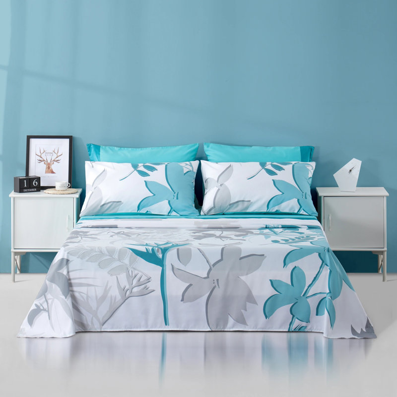 Ensemble de draps 6 pièces Polycotton, Courtepointe pour grand lit + 5 pièces supplémen, Feuille blanche