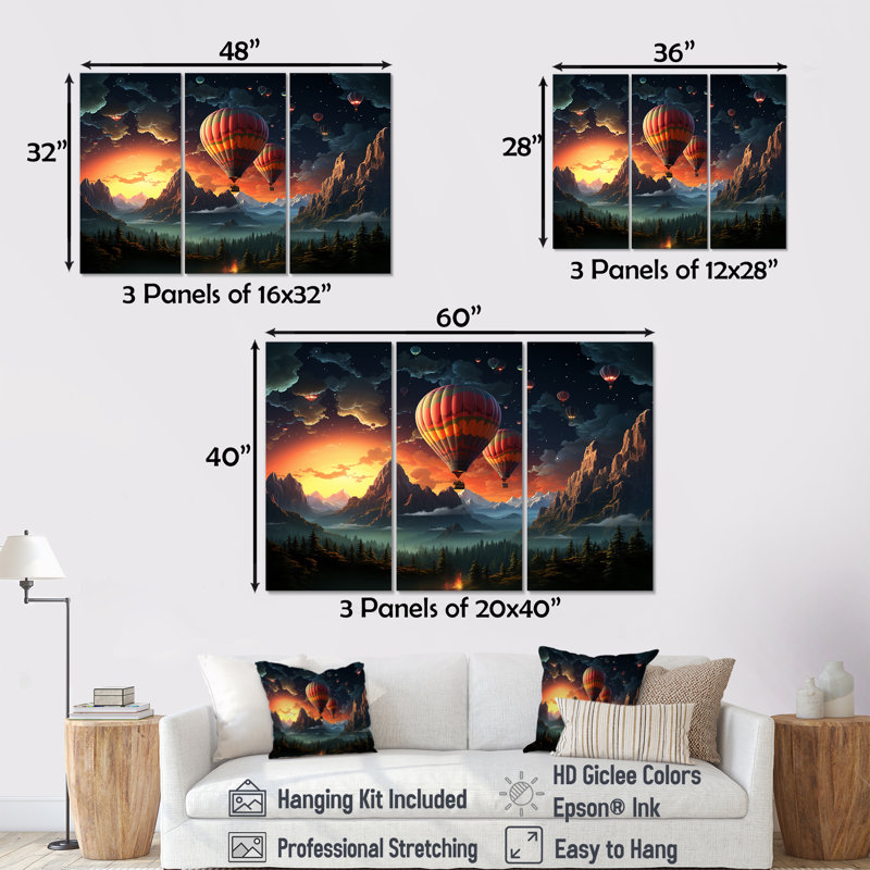 «Hot Air Balloon», impression d'art mural, H 32 po x l 48 po x P 1 po