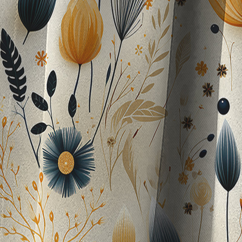 Neutrals Beige Flowers Boho Pattern IV - Boho Curtain - Blackout Abstract Curtain - 1 Panels, L 52 po x L 108 po