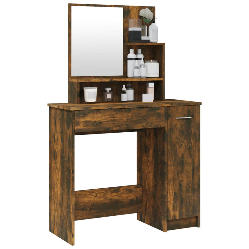 Jimella Dressing Table with Mirror, Smoked Oak