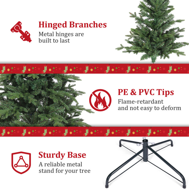 Arbre de Noël en épinette éclairé, arbre de Noël artificiel, 950 pointes, support en métal et branches à charnières pour la fête au bureau à domicile