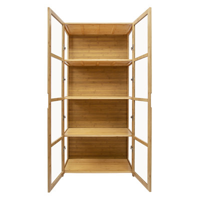 4-Tier Bamboo Display Case Figure Model Storage Cabinet Bookcase Collection Rack