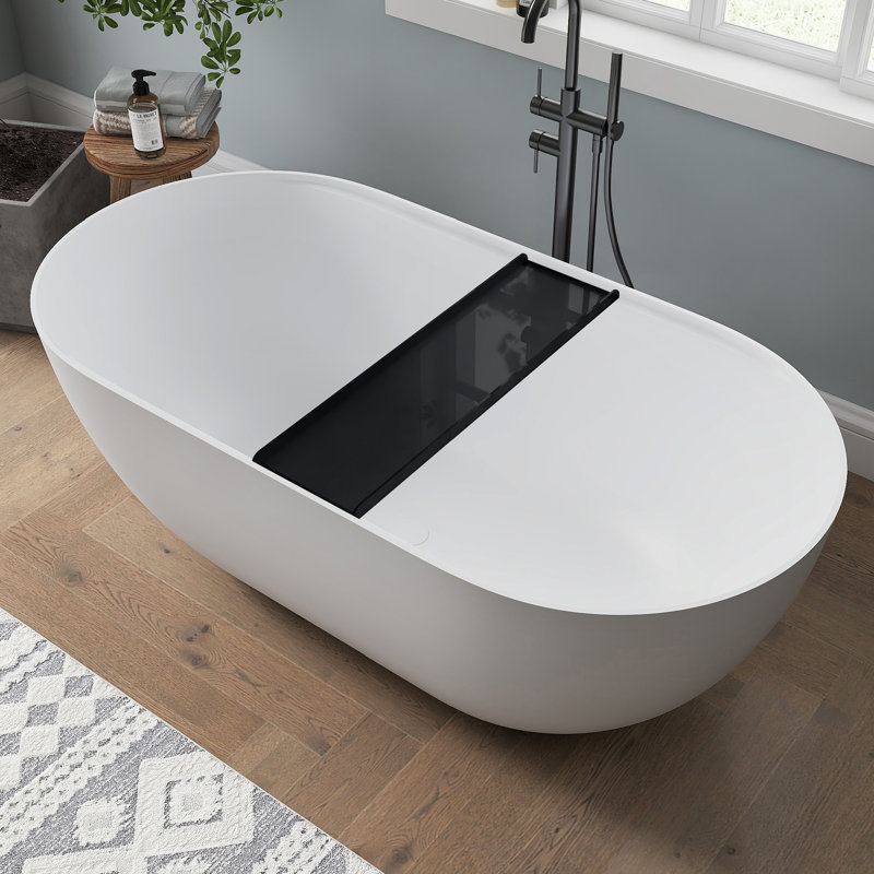 Baignoire de trempage autoportante à surface solide 59 po avec chariot de bain Forma, Noir