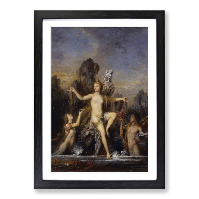 Venus Rising from the Sea by Gustave Moreau - Picture Frame Painting on MDF, 36cm H x 27cm W x 2cm D, Black Framed