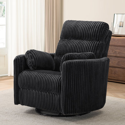 Fauteuil inclinable en velours côtelé de 40 po de largeur avec moteur double et appui-tête, fauteuil de chambre de bébé moderne pivotant et berçant, noir