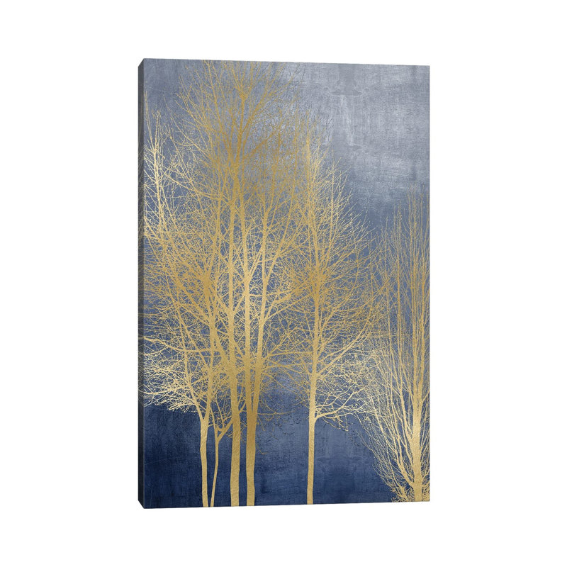 Gold Trees On Blue Panel I by Kate Bennett - Wrapped Canvas Print, 101.6 cm H x 66.04 cm W x 3.175 cm D