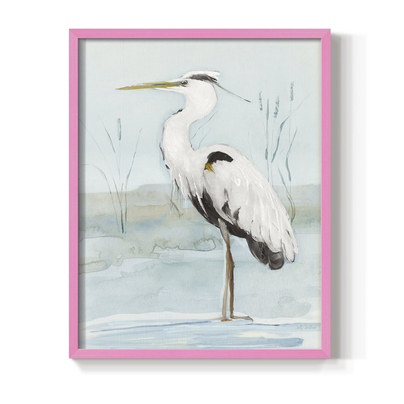Heron on Blue II, reproduction encadrée - bois massif, H 30 po x l 24 po, Rose