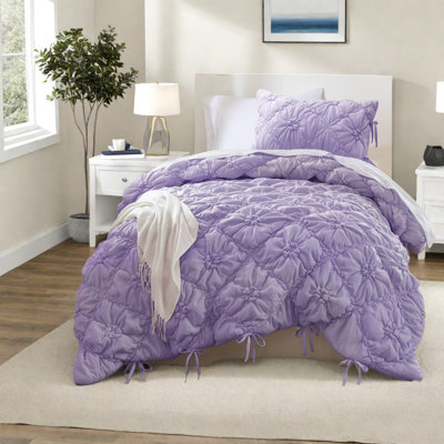 Pcs Floral Bedding Set, Purple Microfiber Comforter With Cozy Puffy Design, All-season Twin Size