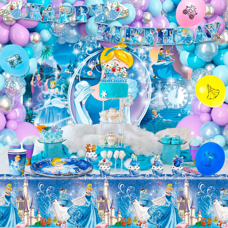 Cinderella Birthday Party Supplies,82pcs Cinderella Party Decorations&Cinderella Themed Tableware Set