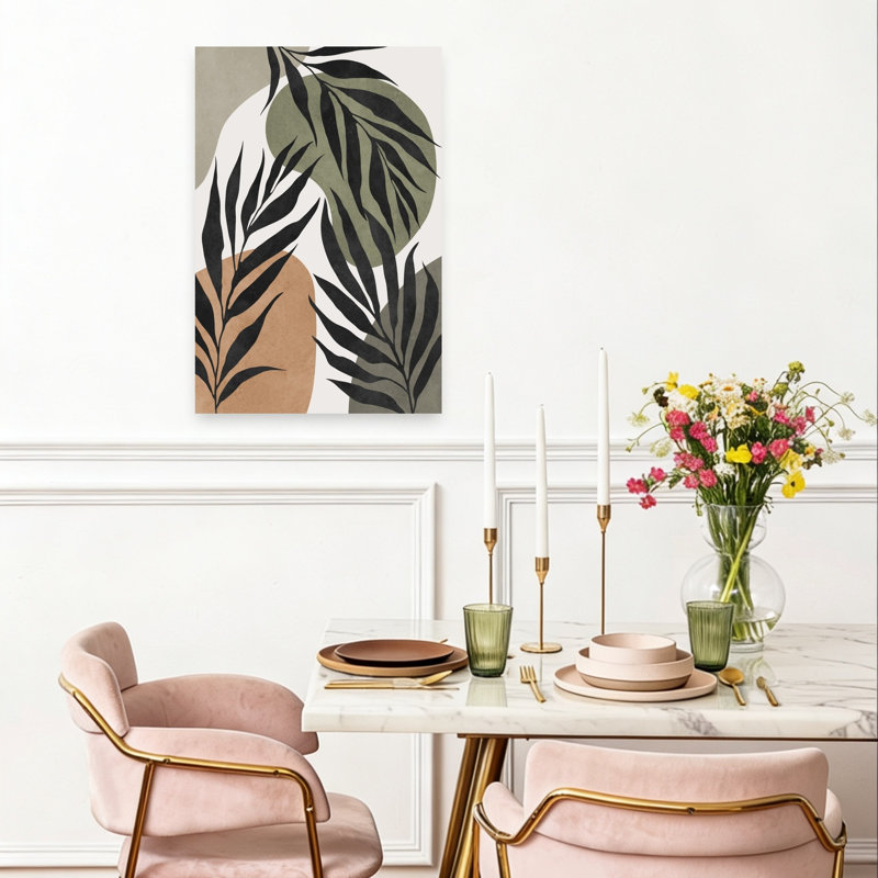 Earthy Tropical Leaves Abstract Minimalist Modern Palm Nature Tropical Wall Art Print 1 Piece Wrapped Canvas Wall Art