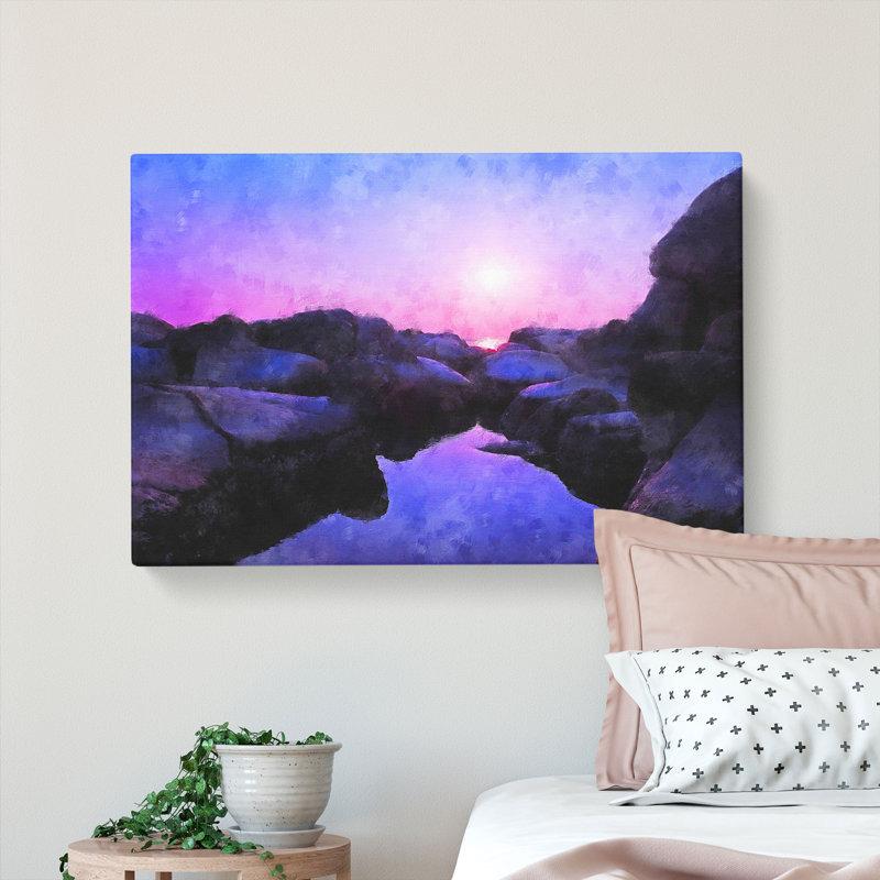 Purple Sunset in Peace Island - Wrapped Canvas Graphic Art Print, 40cm H x 60cm W x 3cm D