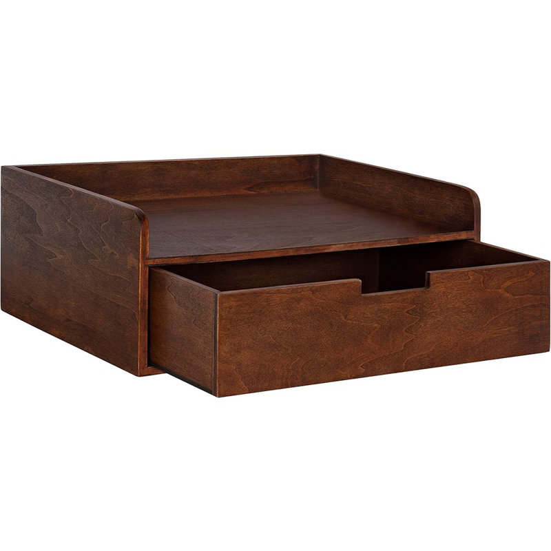 Kitt Modern Floating Wall Shelf Side Table With Drawer, 18" X 12" X 6.5", Walnut