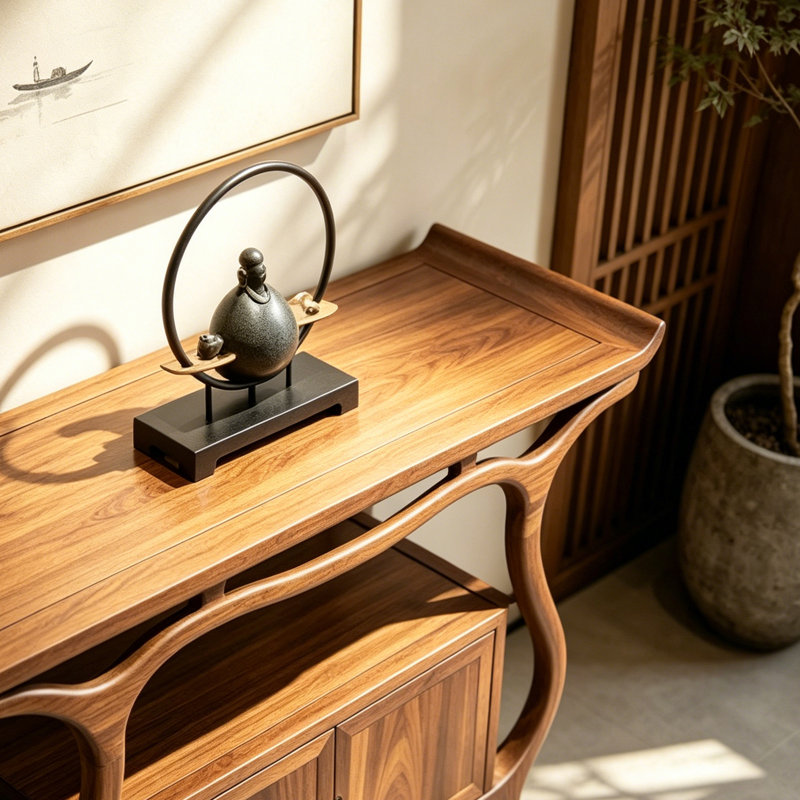Console en bois massif de style médiéval., 35.4" H x 47.2" W x 15.7" D