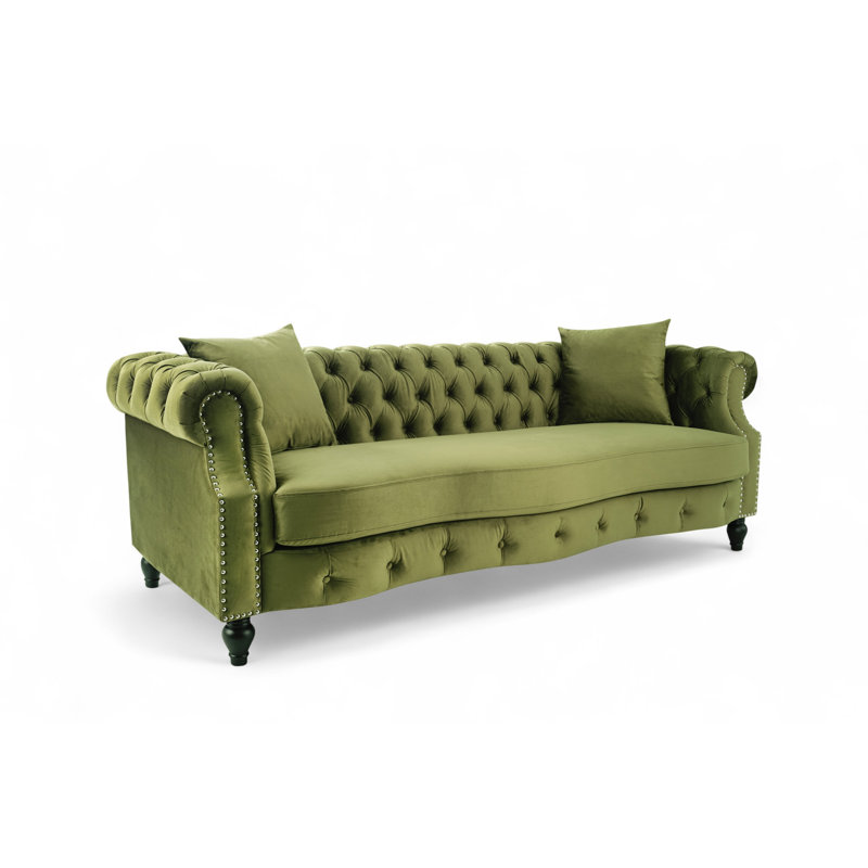 Mitchellville 3 Seater Velvet Scroll Arms Sofa, Sage Green
