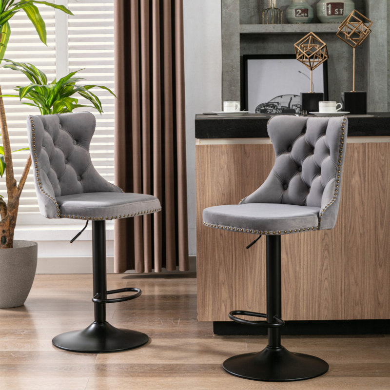 Haeckel 0'' H Tufted Velvet Upholstered Side Chair, Gray