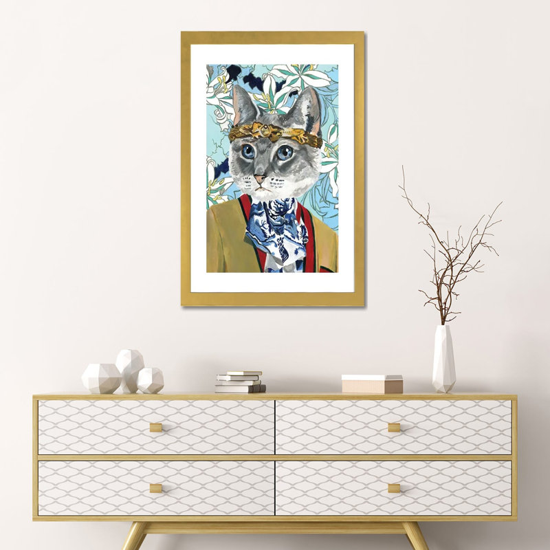 « Cat » par Heather Perry-imprimé, H 24 po x l 16 po x P 1 po, Papier encadré doré, Blanc