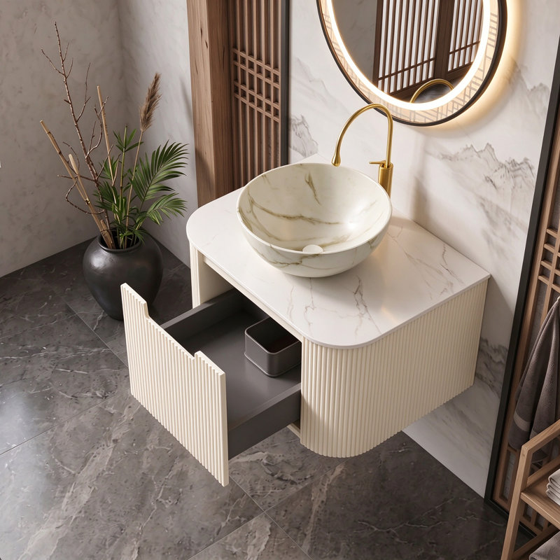 Meuble-lavabo mural simple 24 po avec surface solide 24 po, Blanc cassé