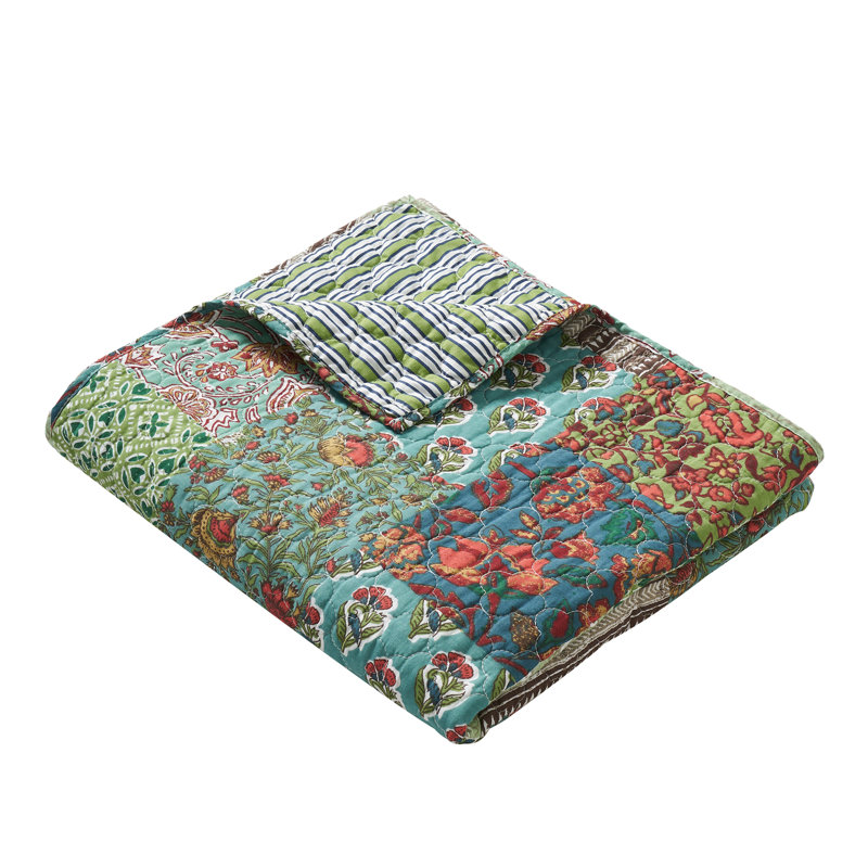 Greenland Home Fashions Jasmin Patchwork Printed Quilted Reversible Throw Blanket