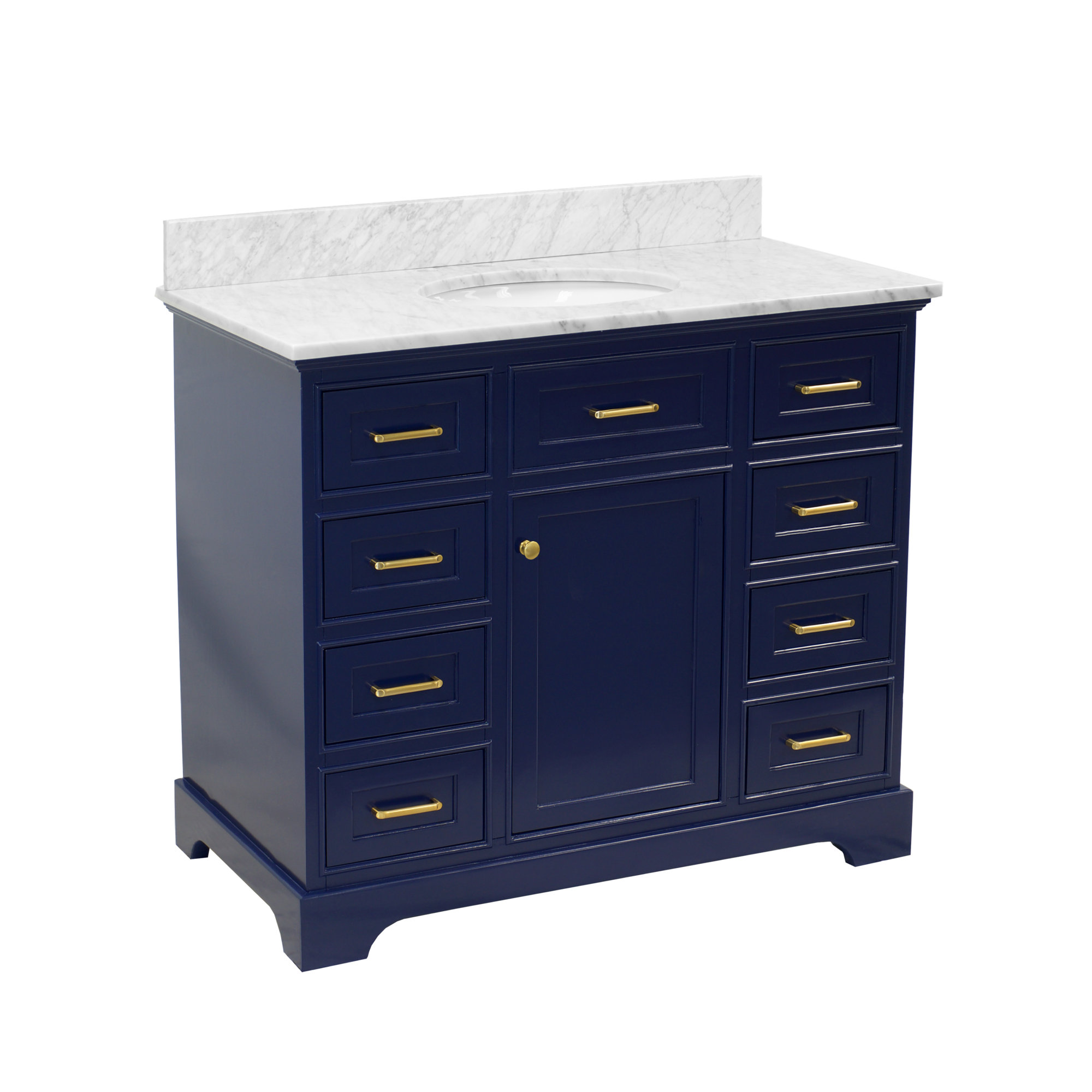 Ronnie 42'' Single Bathroom Vanity, Carrara Marble, Royal Blue