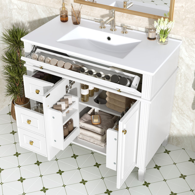 36 Inch Bathroom Vanity with Sink, White, 36