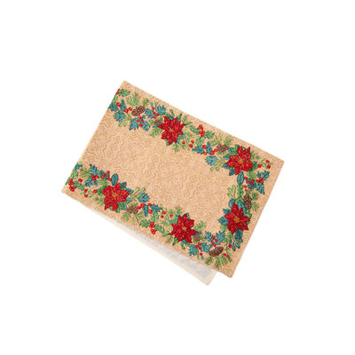 Tapestry Table Runner Poinsettia Border 54"