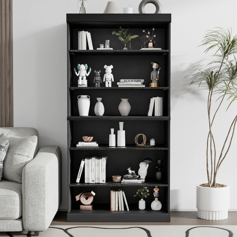 Wood Storage Cabinet with Adjustable Shelves without Doors, Black, 31" H x 31" W x 16" D